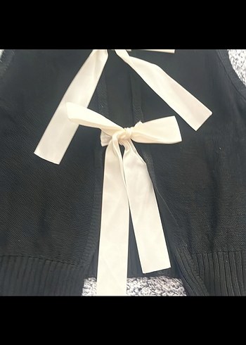 Diğer Siyah Mini süveter arkası kurdele detay