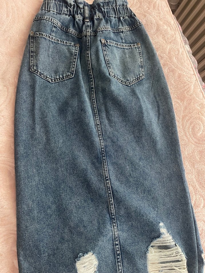 Kadın Mavi Midi Kot Etek - Görsel 4