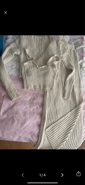 3 lü bej takım etek hırka crop