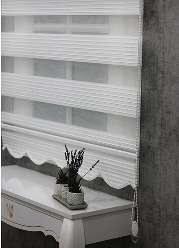 EKRU GENİŞ PLİSELİ ZEBRA STOR PERDE GÜNEŞLİK 