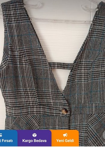 Düğmeli Gri Ekose Midi Elbise çok güzel bir ürün - Görsel 4