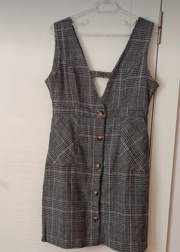 Düğmeli Gri Ekose Midi Elbise çok güzel bir ürün - Görsel 3