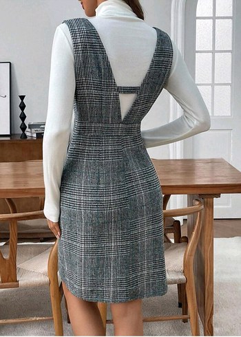 Düğmeli Gri Ekose Midi Elbise çok güzel bir ürün - Görsel 2