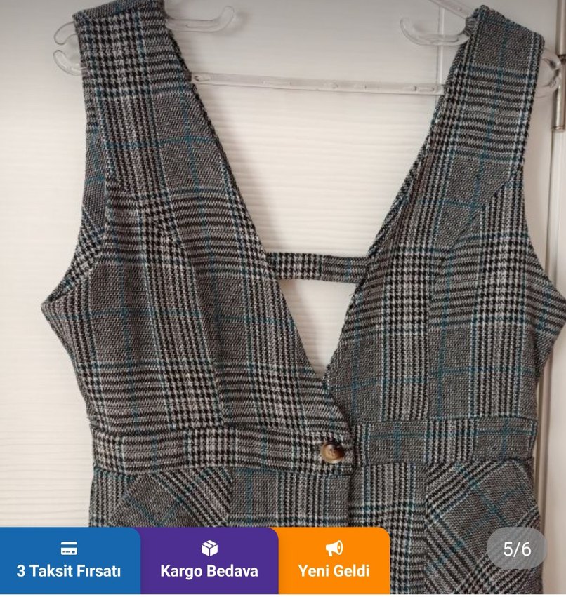 Düğmeli Gri Ekose Midi Elbise çok güzel bir ürün - Görsel 4