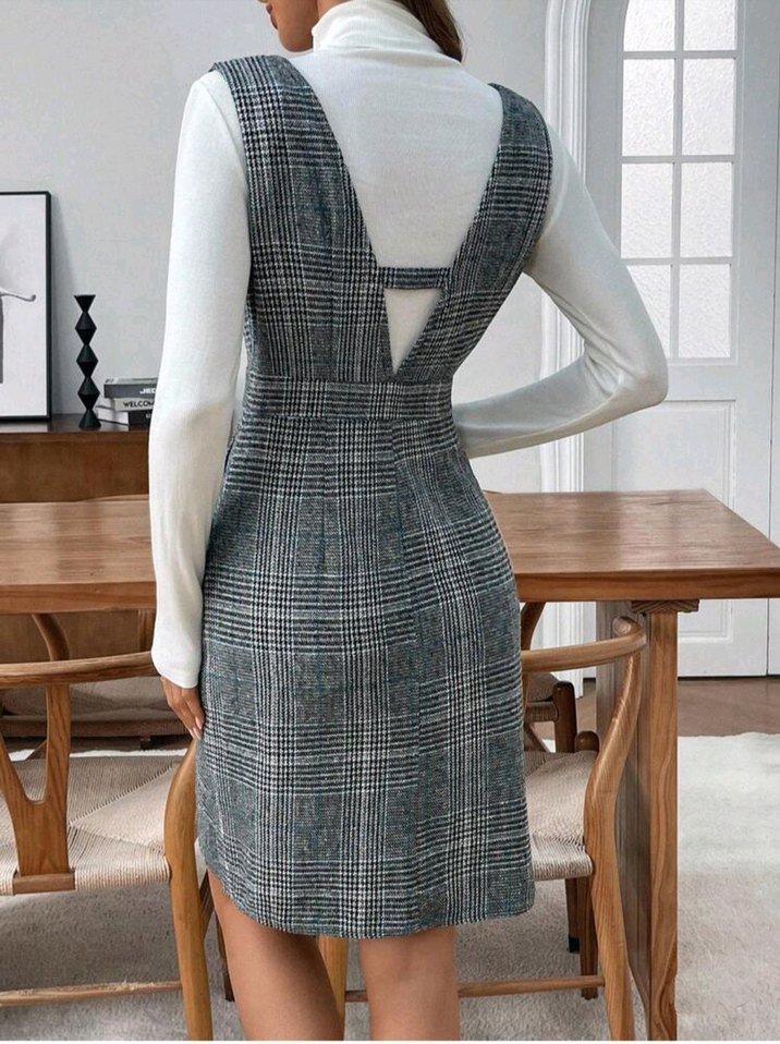 Düğmeli Gri Ekose Midi Elbise çok güzel bir ürün - Görsel 2