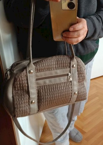 Bej Suni Deri Kadın Çanta Tokalı yeni - Görsel 5