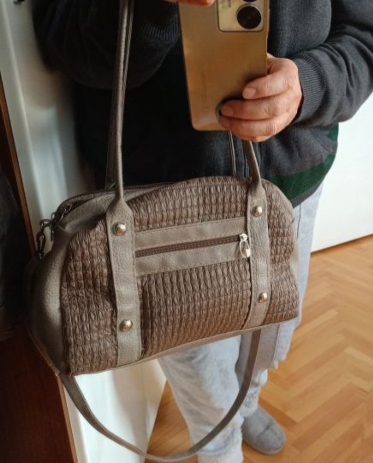 Bej Suni Deri Kadın Çanta Tokalı yeni - Görsel 5