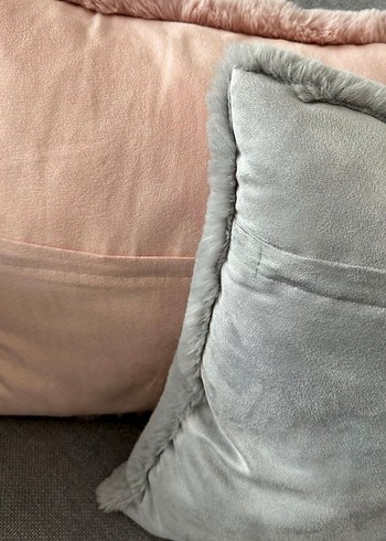 Zara Home Pembe ve Gri Peluş Kırlent - Görsel 3