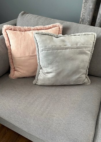 Zara Home Pembe ve Gri Peluş Kırlent - Görsel 2