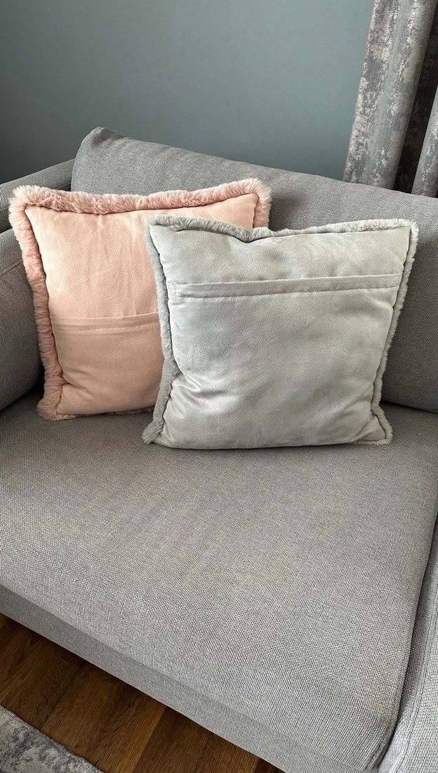Zara Home Pembe ve Gri Peluş Kırlent - Görsel 2