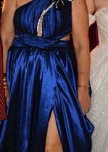 Lacivert Uzun Saten Abiye - Görsel 2