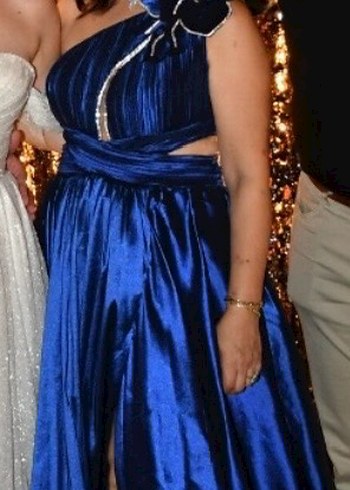 Lacivert Uzun Saten Abiye - Görsel 3