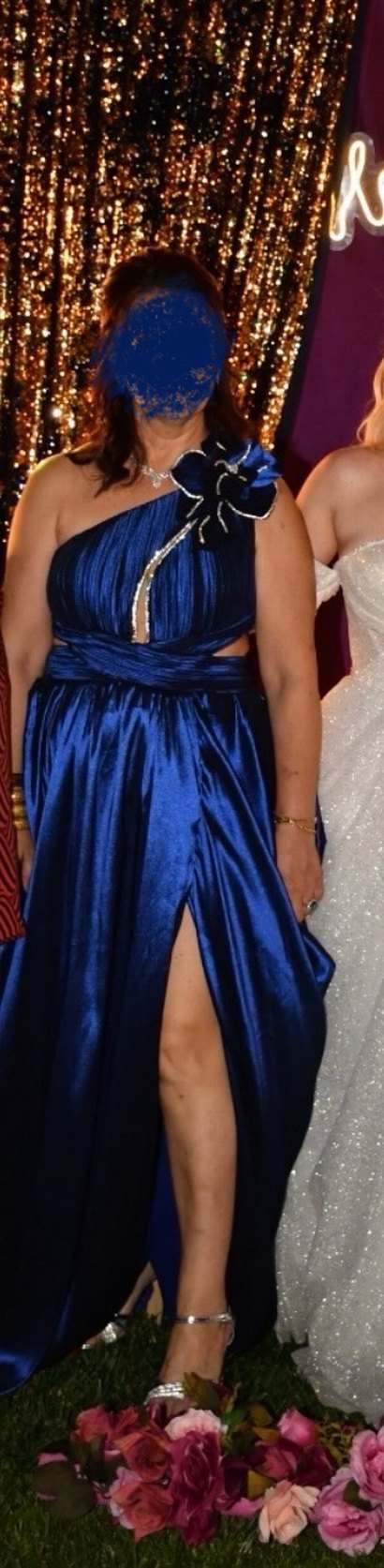 Lacivert Uzun Saten Abiye - Görsel 2