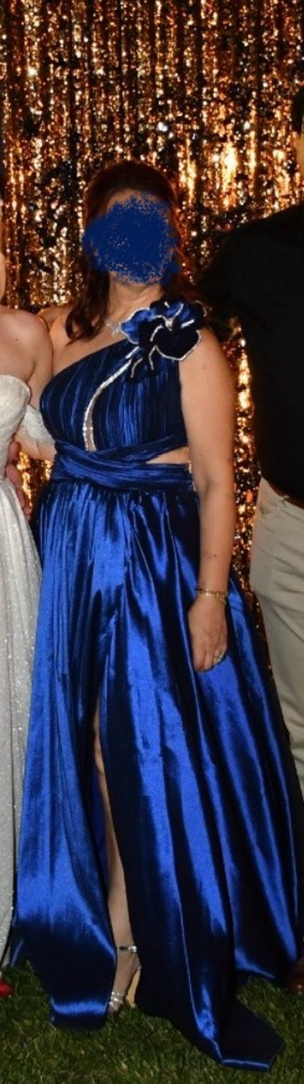 Lacivert Uzun Saten Abiye - Görsel 3