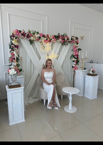 Beyaz Uzun nişan nikah elbisesi - Görsel 3