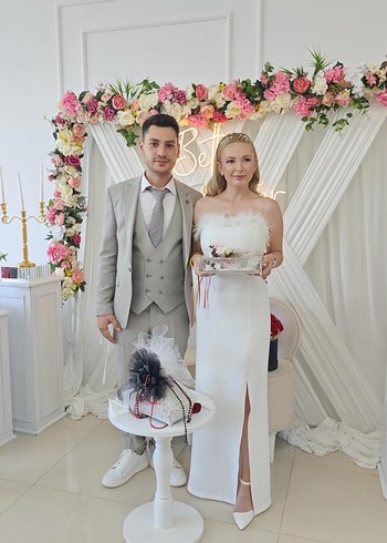 Beyaz Uzun nişan nikah elbisesi - Görsel 5