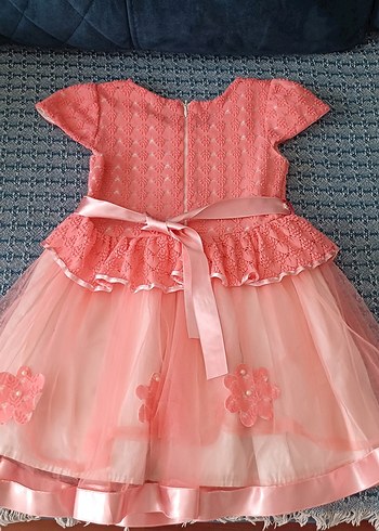 24-36 Ay Beden pembe Renk Kız Çocuk Pembe Dantel Detaylı Elbise