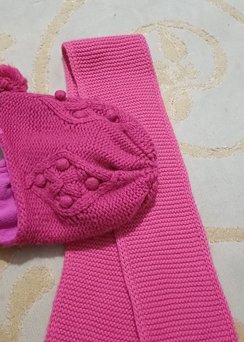 Pembe Örgü Çocuk Bere ve Atkı Takımı - Görsel 4