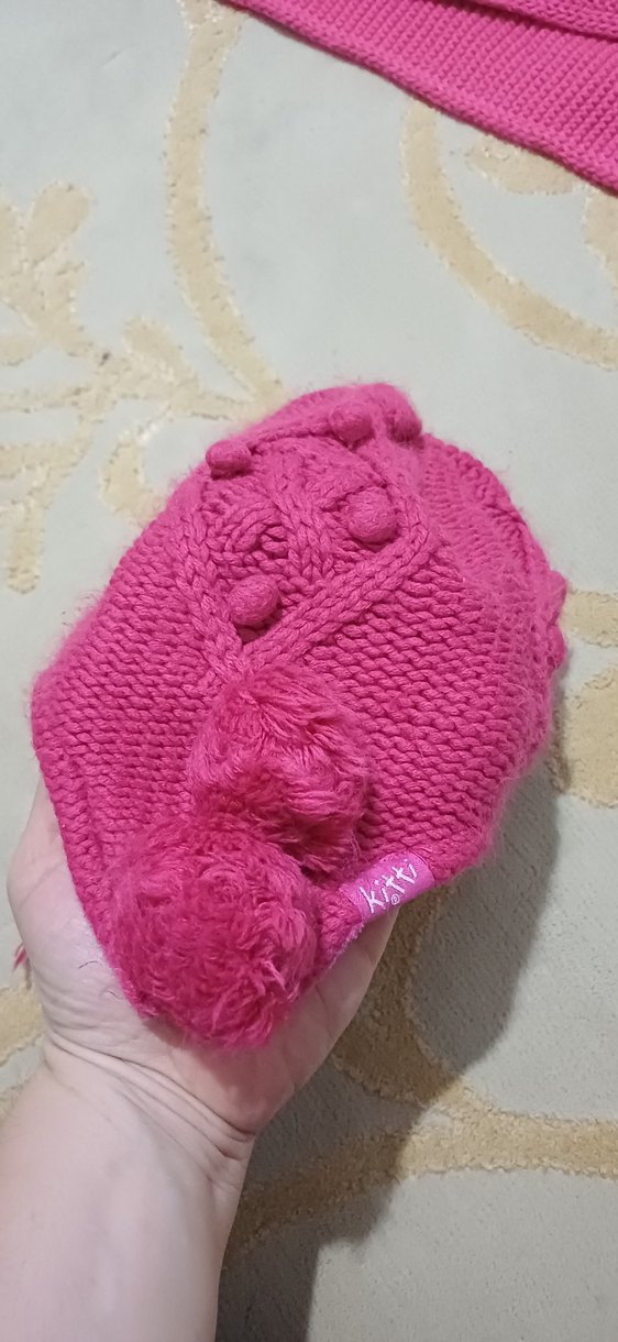 Pembe Örgü Çocuk Bere ve Atkı Takımı - Görsel 2