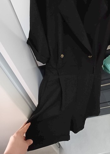 Kısa Kollu Siyah Midi Tulum - Görsel 4