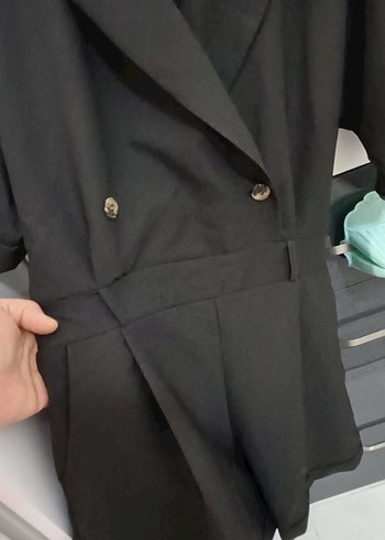 Kısa Kollu Siyah Midi Tulum - Görsel 10