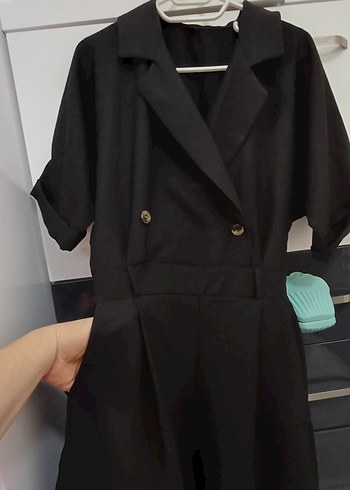 Kısa Kollu Siyah Midi Tulum - Görsel 3