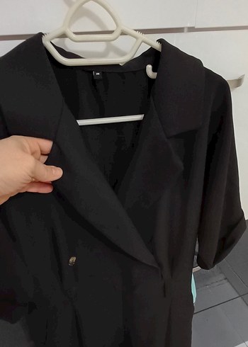 Kısa Kollu Siyah Midi Tulum - Görsel 9