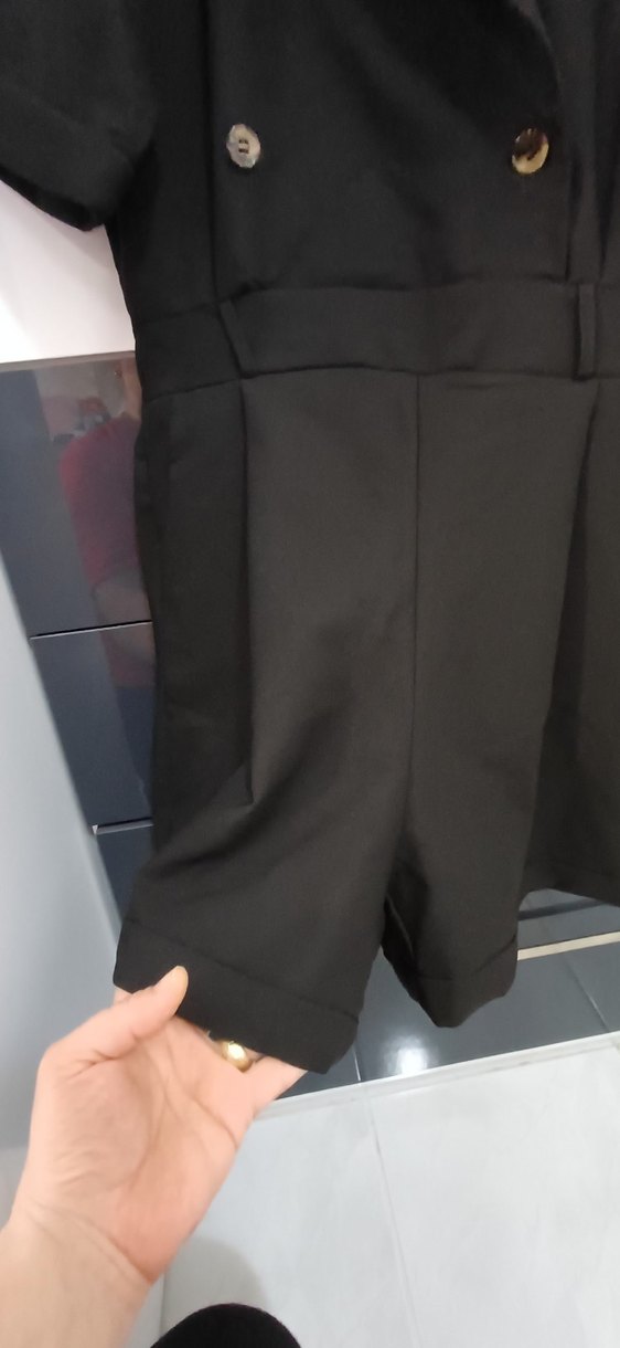 Kısa Kollu Siyah Midi Tulum - Görsel 5