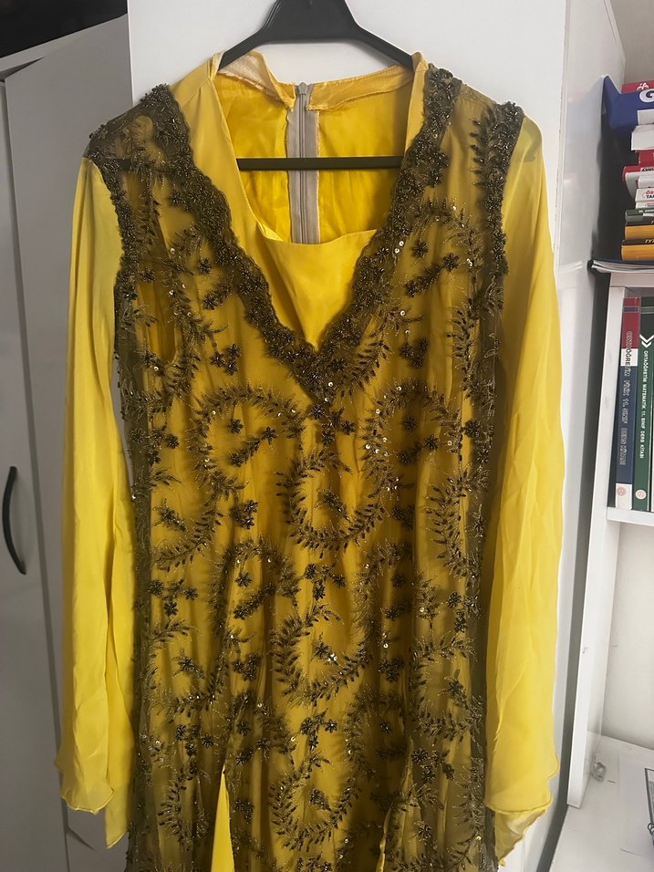 Taşlı Uzun Sarı Bohem Kadın Hint Elbisesi - Görsel 3