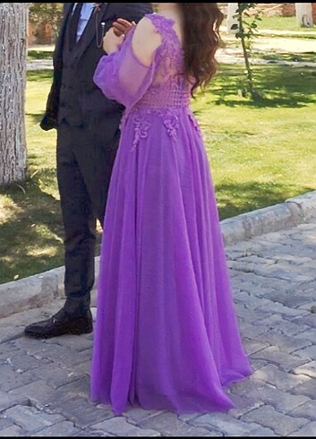 36 Beden Lila taşlı abiye SATILIK