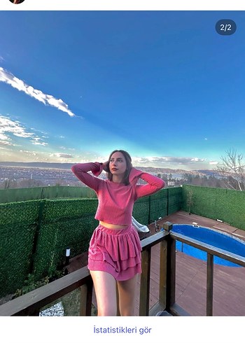 s Beden Pembe Piliseli Mini Elbise