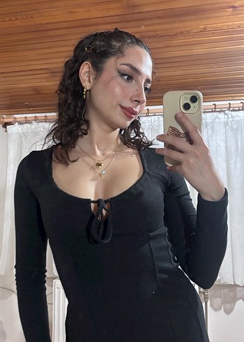 Siyah Mini Elbise - Görsel 2