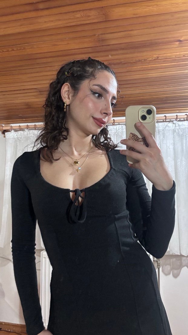 Siyah Mini Elbise - Görsel 2