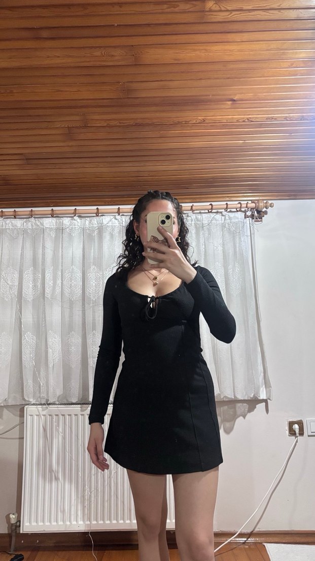 Siyah Mini Elbise - Görsel 3