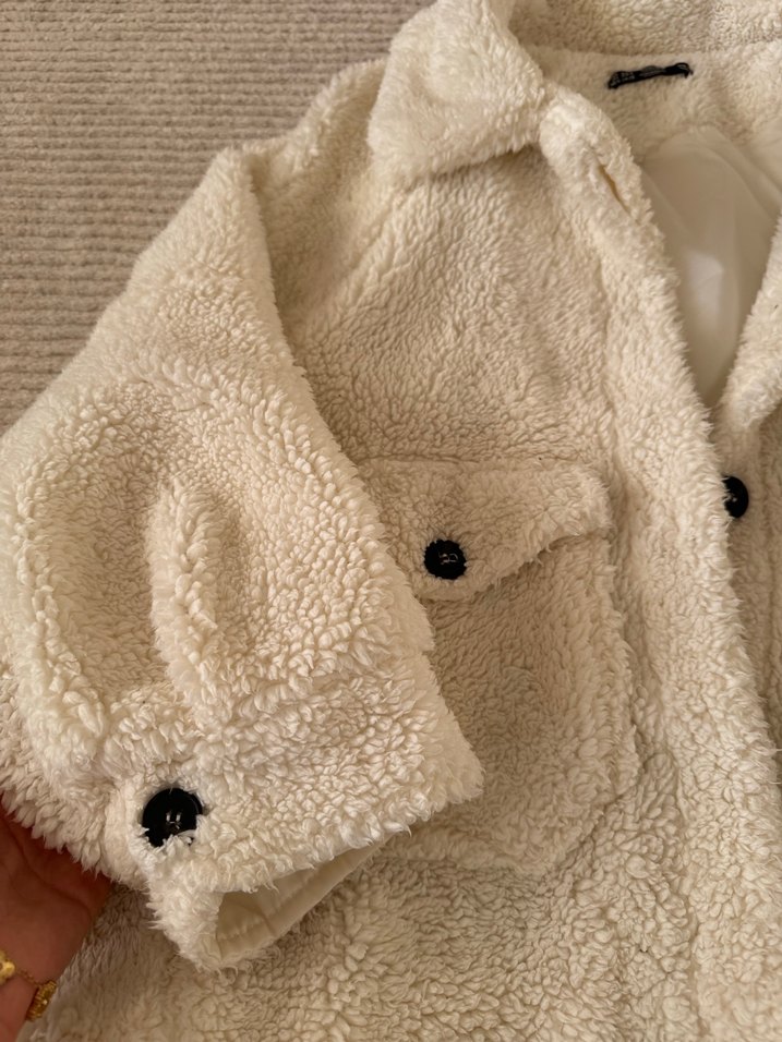 Bej Peluş Kadın Ceket Notched Yaka - Görsel 3