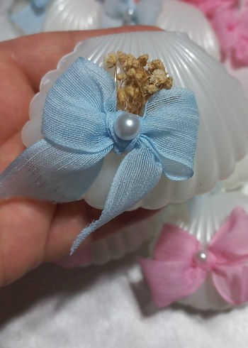 İnci Detaylı Pembe yada mavi olabilir  Fiyonklu mum hediyelik - Görsel 2