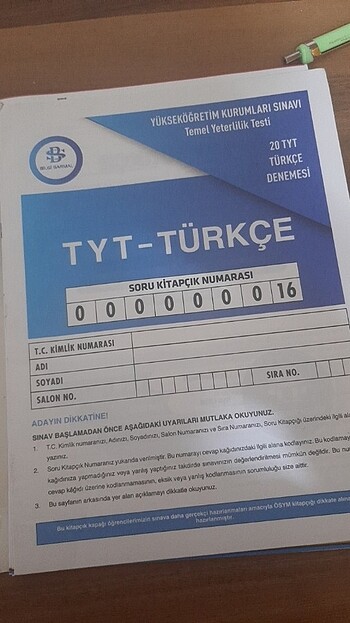 Beden Tyt türkçe branş denemesi