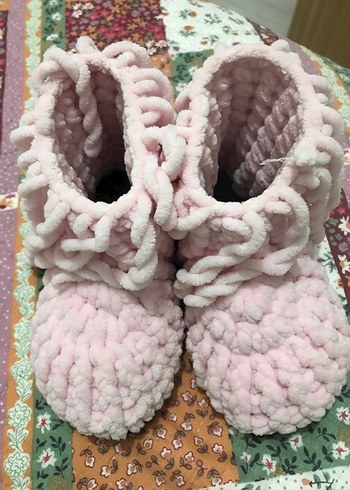 Kız Çocukları için Pembe Örgü Sıcak Terlik - Görsel 2