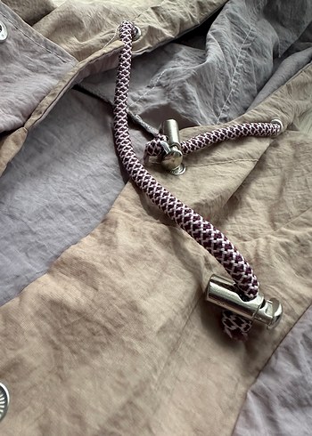 Yağmurluk Düğmeli Yüksek Yakalı Mor Gri - Görsel 5