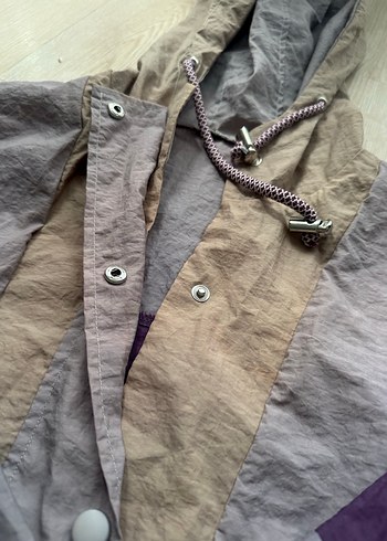 Yağmurluk Düğmeli Yüksek Yakalı Mor Gri - Görsel 8