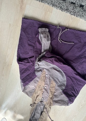 Yağmurluk Düğmeli Yüksek Yakalı Mor Gri - Görsel 9