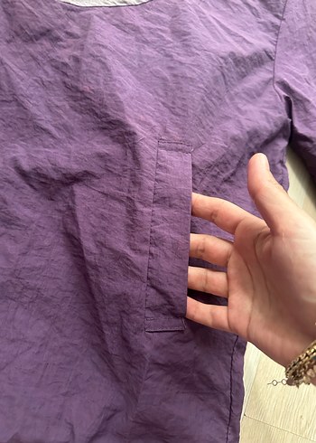 Yağmurluk Düğmeli Yüksek Yakalı Mor Gri - Görsel 7