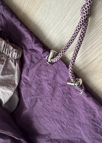 Yağmurluk Düğmeli Yüksek Yakalı Mor Gri - Görsel 4