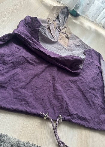 Yağmurluk Düğmeli Yüksek Yakalı Mor Gri - Görsel 2