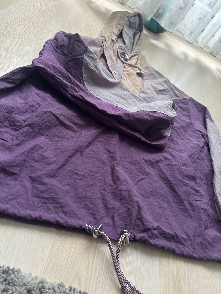 Yağmurluk Düğmeli Yüksek Yakalı Mor Gri - Görsel 2