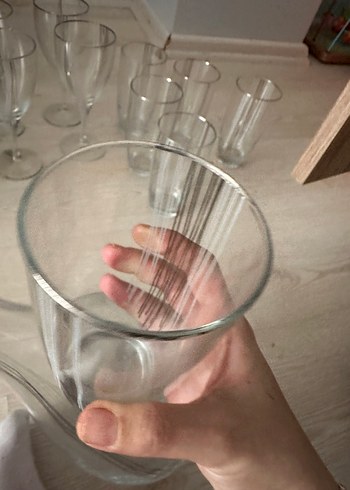 Çizgili Dekoratif Cam Sürahi ve Bardak Seti - Görsel 4