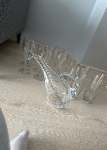 Çizgili Dekoratif Cam Sürahi ve Bardak Seti - Görsel 7