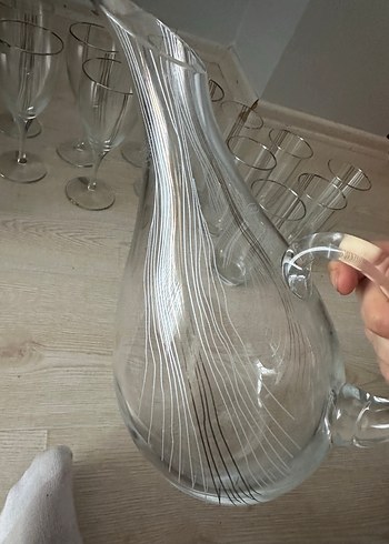 Çizgili Dekoratif Cam Sürahi ve Bardak Seti - Görsel 2