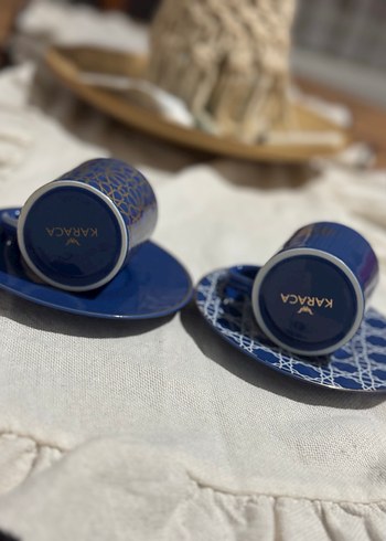 Desenli Lacivert Seramik Türk Kahvesi Fincanı Seti - Görsel 4