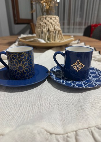 Desenli Lacivert Seramik Türk Kahvesi Fincanı Seti - Görsel 2